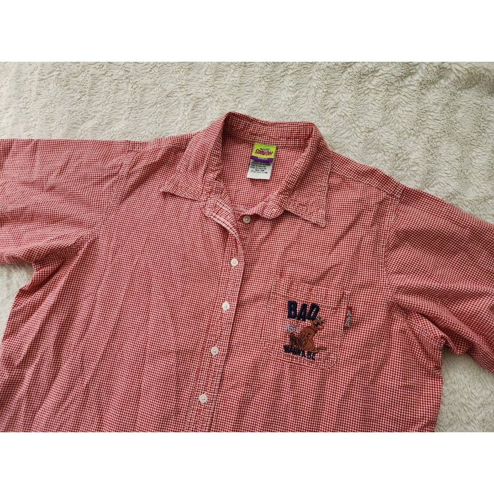 Vtg Scooby Doo Shirt Womens 22/24W Red Gingham Plaid‎ Embroidered Bad As I Wanna